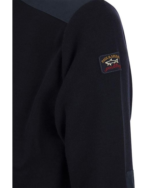 Paul & Shark Blue Wool Crew Neck With Iconic Badge for men