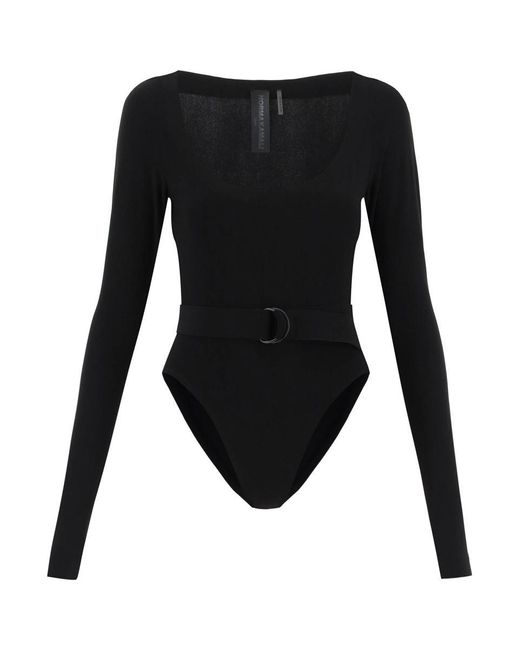 Norma Kamali Black Belted Long-sleeved Bodysuit