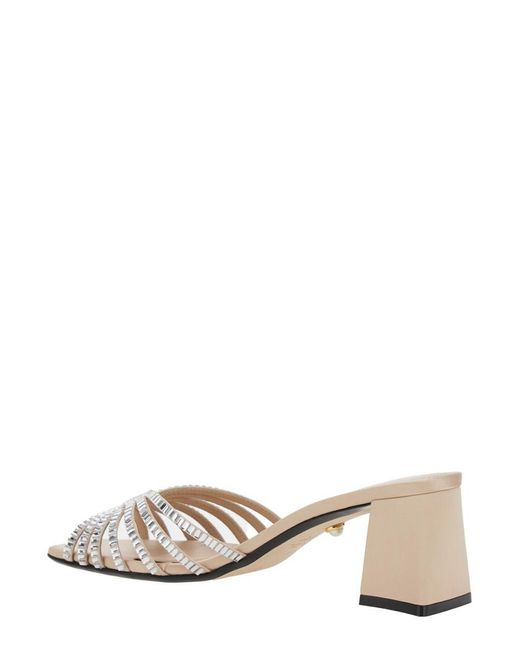 ALEVI Natural 'Vittoria' Metallic Rhinestoned Sandals With Block Heel