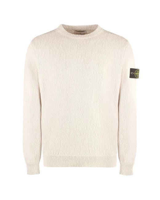 Stone Island White Cotton Blend Crew-Neck Sweater for men