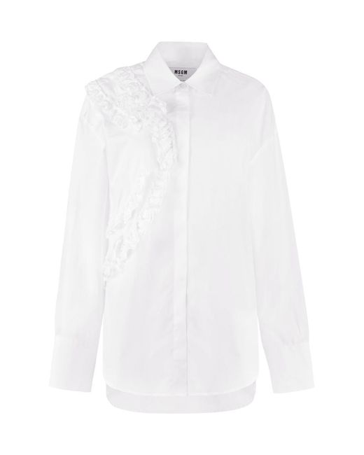 MSGM White Ruffled Cotton Shirt