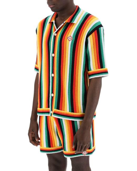 Casablancabrand Orange Striped Knit Bowling Shirt With Nine Words for men