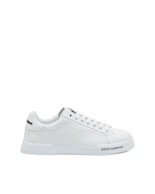Dolce & Gabbana White Leather Sneakers With Lateral Logo Patch for men