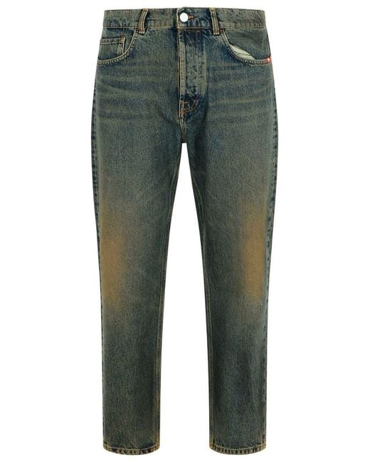 AMISH Green 'Jeremiah' Dirty Cotton Jeans for men