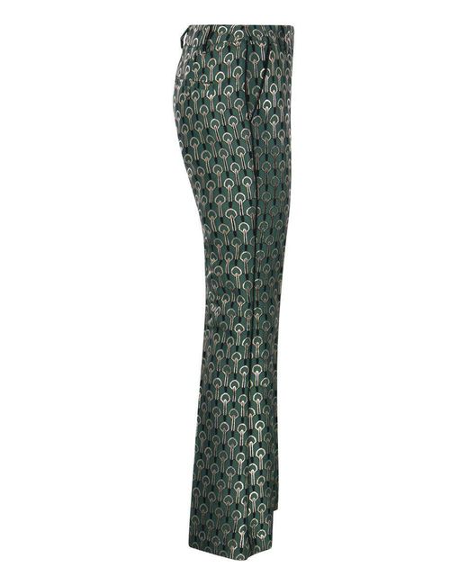 Weekend by Maxmara Green Girino - Flared Trousers In Jacquard Fabric