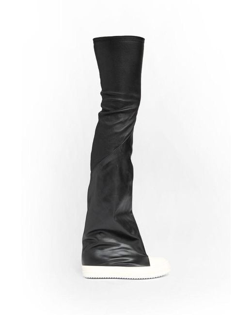 Rick Owens Black Thigh-High Leather Sneaker Boots