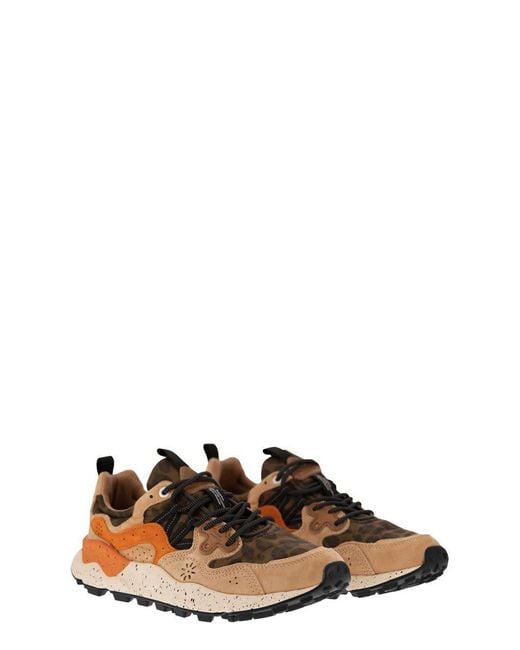 Flower Mountain Brown Yamano 3 - Sneakers In Suede And Technical Fabric