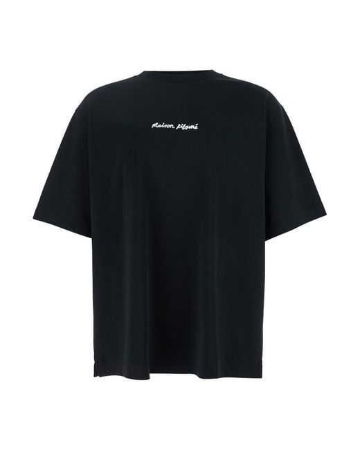 Maison Kitsuné Black T-Shirt With Logo Lettering Printed On The Front for men