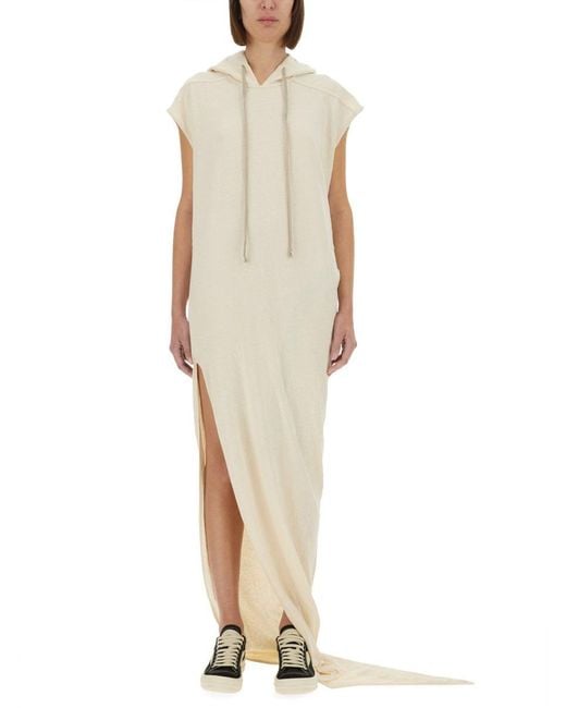 Rick Owens White Relaxed Maxi Dress With Hood