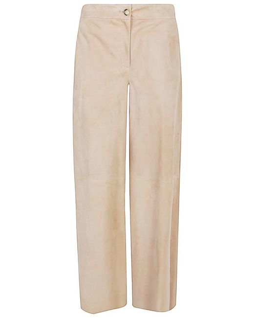 Via Masini 80 Natural Suede Leather Trousers