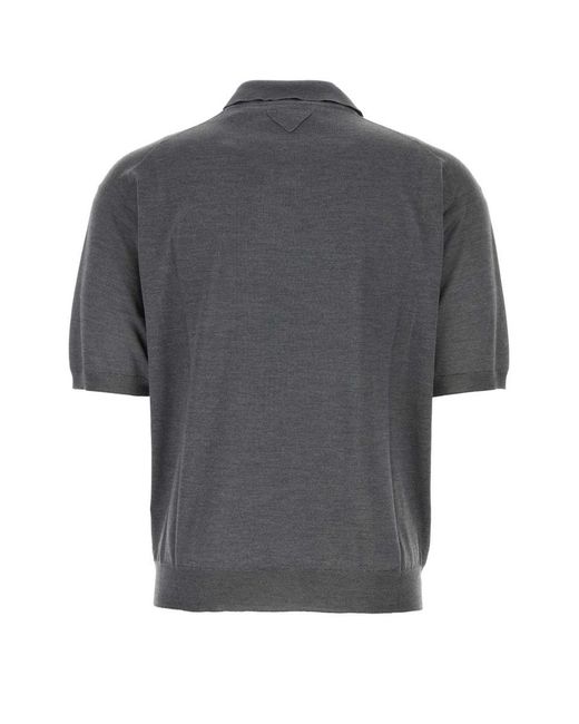 Prada Gray Dark Silk Polo Shirt for men