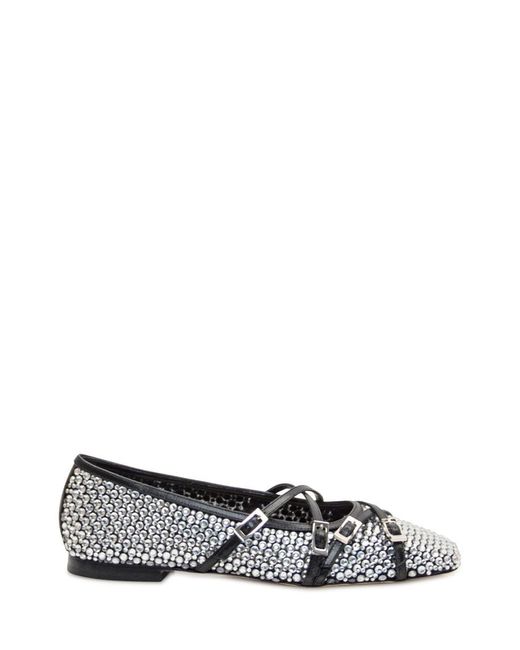 Mach & Mach White Mach & Mach Mesh Ballet Flats With Crystals