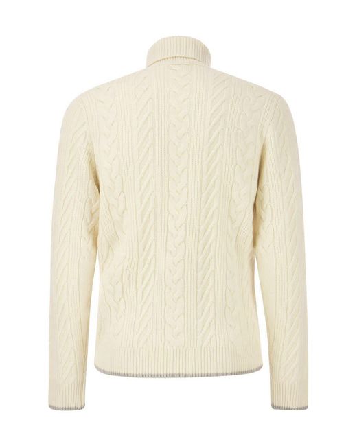 Peserico White Wool And Cashmere Cable-knit Turtleneck Sweater for men