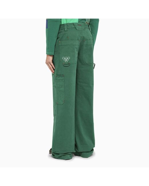 MARINE SERRE Green Stretch Cotton Trousers for men