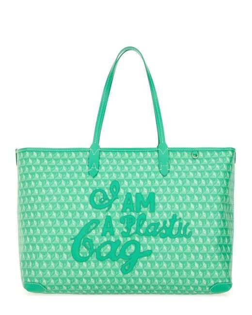 Anya Hindmarch Green Tote Bag With "I Am A Plastic Bag" Pattern