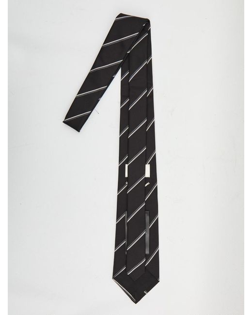 Saint Laurent White Striped Wide Tie for men
