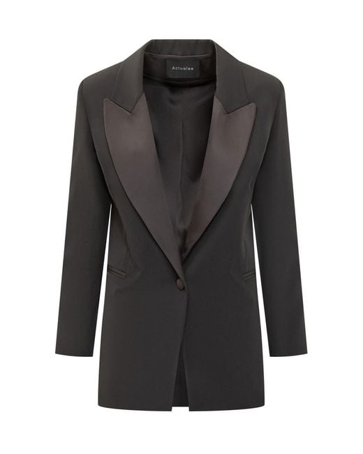ACTUALEE Black Blazer With Satin Rever