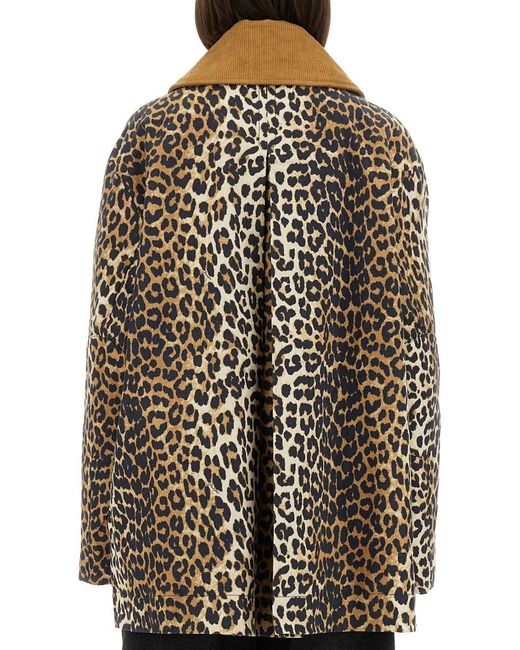Ganni Black Leopard Print Midi Jacket