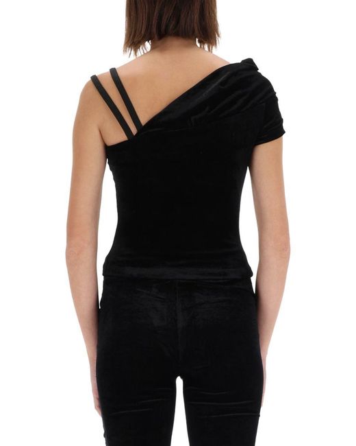 Versace Jeans Couture Black One-Shoulder Top With "Baroque" Buckle