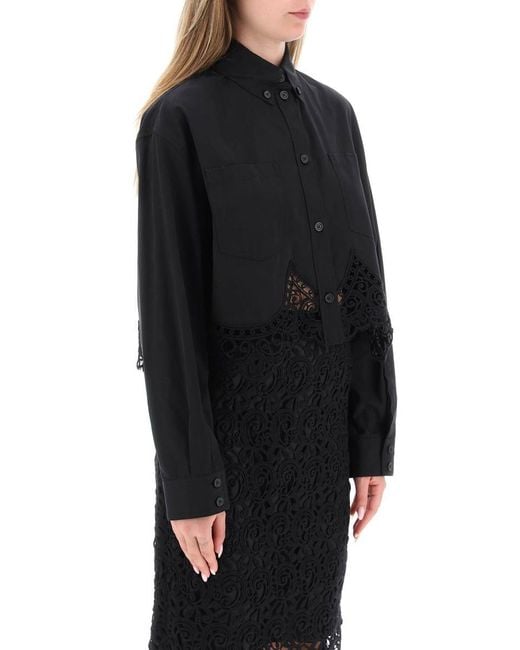 Burberry Black Cropped Shirt With Macrame Lace Insert