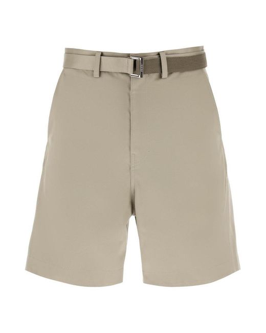 Sacai Natural Cotton Belted Shorts for men