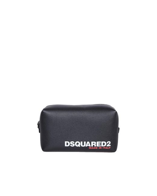DSquared² Black Logo-print Leather Wash Bag for men