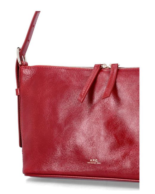A.P.C. Red Vera Crinkle Leather Shoulder Bag