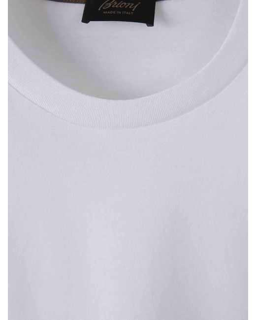 Brioni White Cotton Logo T-Shirt for men