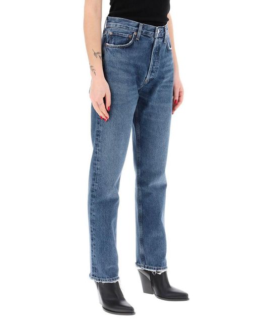 Agolde Blue Straight Leg Jeans From The 90'S With High Waist