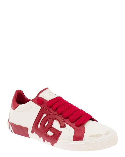 Dolce & Gabbana Red 'Vintage Portafino' And Low Top Sneakers With Dg Patch for men