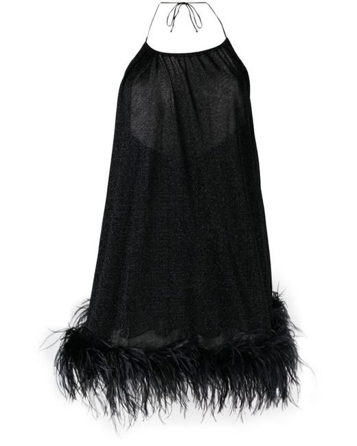 Oseree Black Lumiere Plumage Necklace Dress Clothing