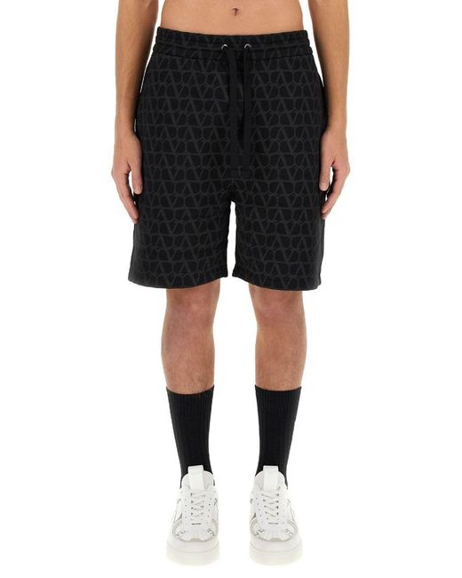 Valentino Garavani Black Bermuda Shorts With "Toile Iconographe" Print for men