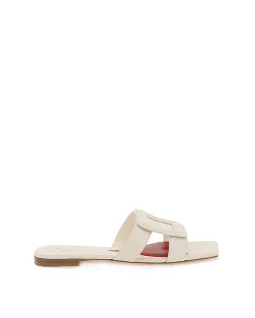Roger Vivier White 'stitching Buckle' Mules