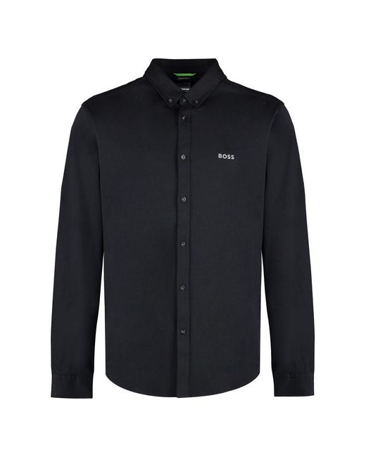 Boss Blue Button-Down Collar Cotton Shirt for men