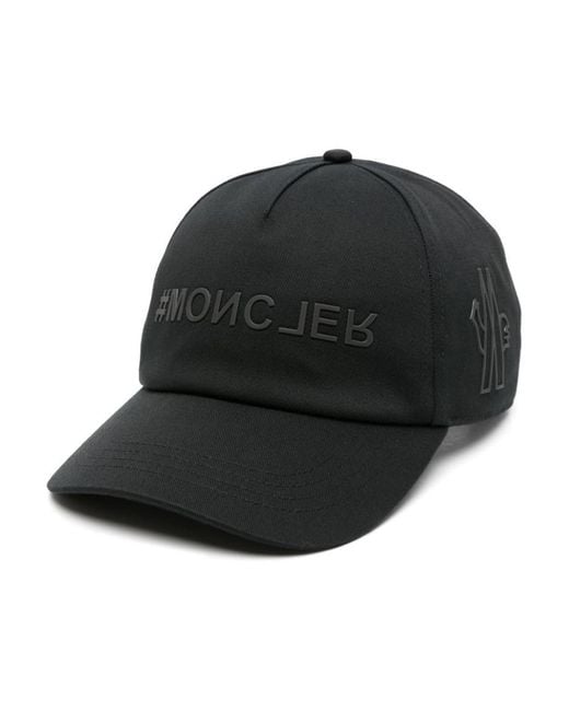 3 MONCLER GRENOBLE Black Baseball Hat With Embossed Logo for men