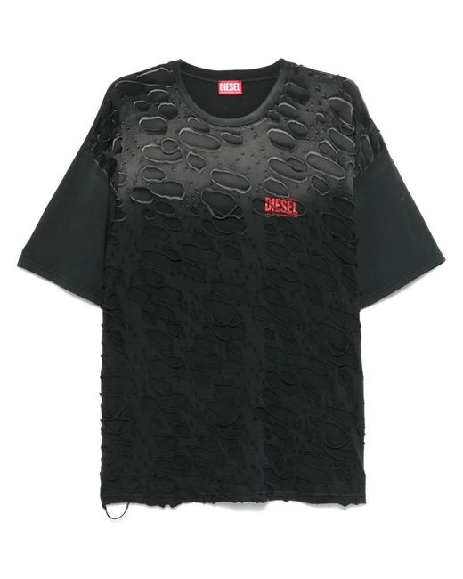 DIESEL Black Distressed T-Shirt for men