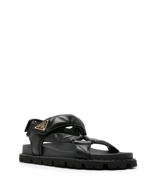 Prada Black Triangle-logo Quilted Sandals