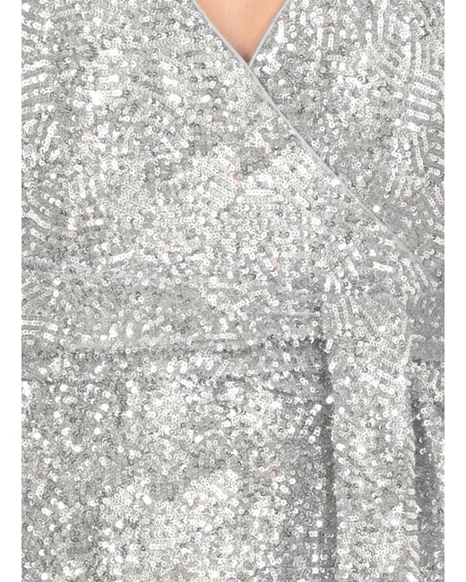 ROTATE BIRGER CHRISTENSEN Gray Wrap Mini Dress With Paillettes