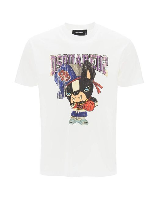 DSquared² White Cool Fit T Shirt With Graphic Print for men