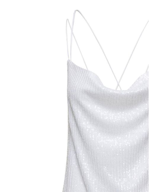 ROTATE BIRGER CHRISTENSEN White Maxi Dress With Draped Neckline And All-over Paillettes In Polyester Woman