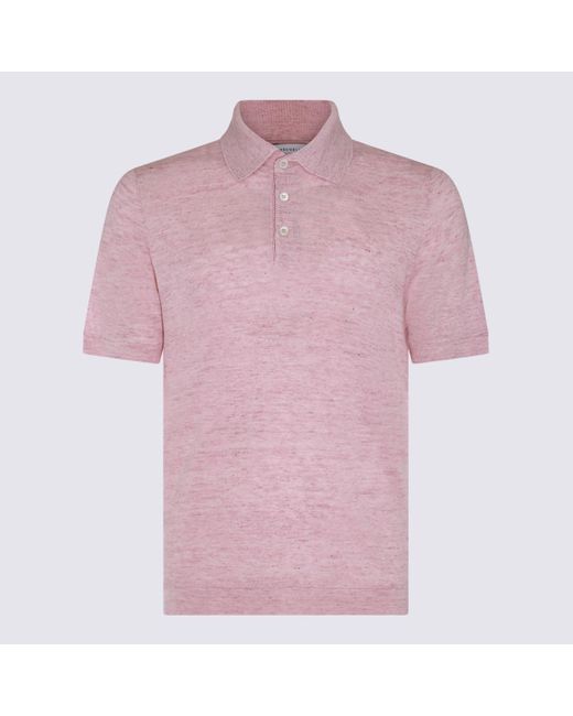 Brunello Cucinelli Pink Linen Polo Shirt for men