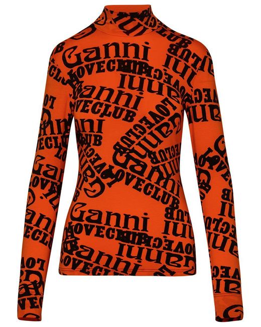 Ganni Red Orange Lyocell Blend Turtleneck Sweater