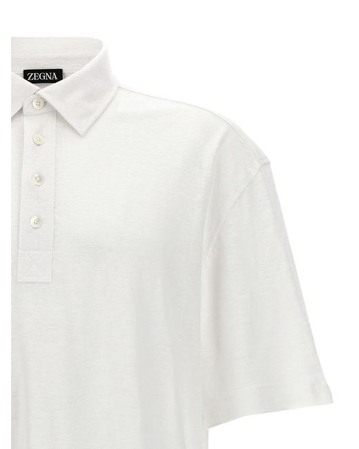 Zegna White Linen Polo Shirt for men