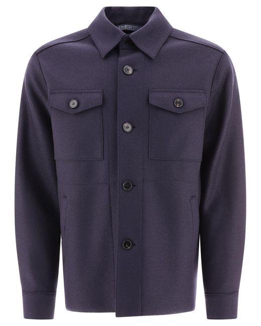 Harris Wharf London Blue Wool Overshirt for men