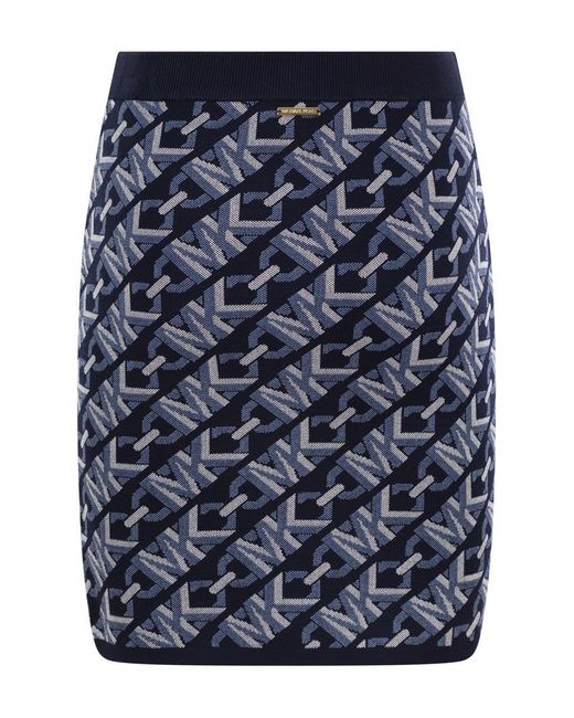 Michael Kors Blue Jacquard Logo Miniskirt