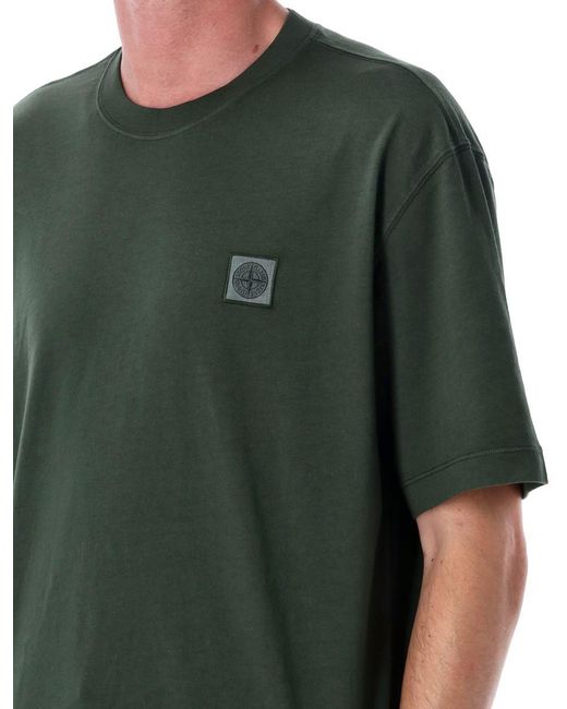 Stone Island Green Compass Patch Cotton T-Shirt for men