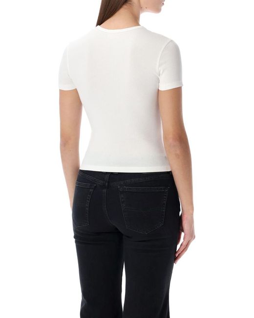 DIESEL White Slim-Fit Stretch Cotton T-Shirt With Metallic Oval D Logo