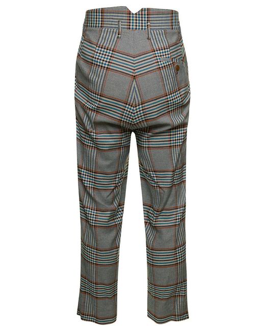 Vivienne Westwood Gray High-Waisted Pants With Check Motif for men