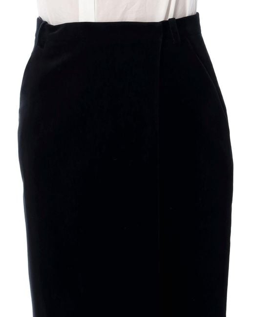 Saint Laurent Black Cotton Velvet Midi Wrap Skirt