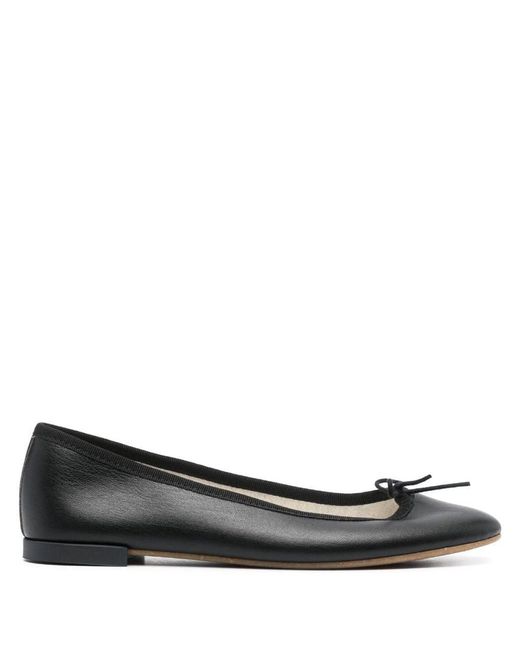 Repetto Black Bow-detail Leather Ballerina Shoes